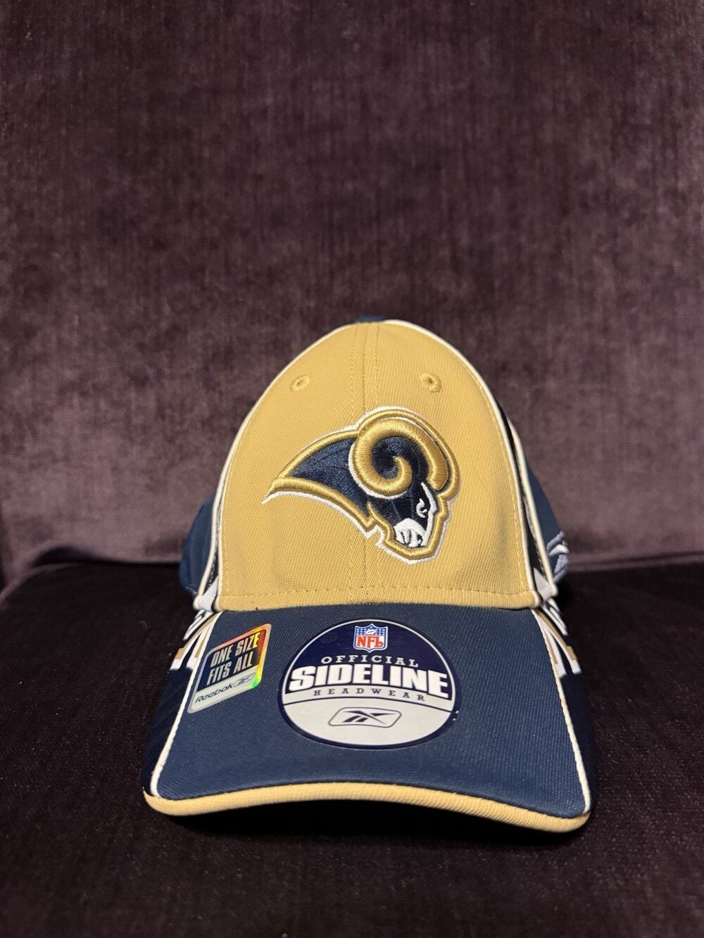 New St Louis Rams Reebok Flex Fitted OSFA Hat Cap Men NFL Football Blue Gold